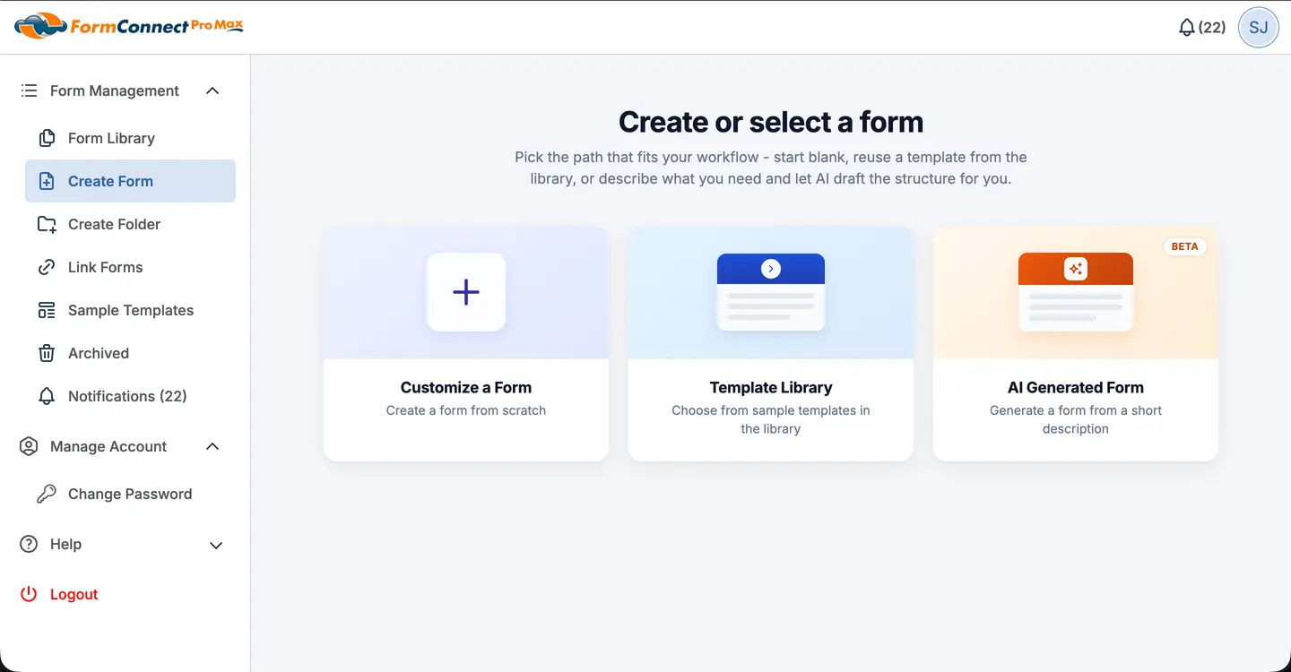 Create or select a form