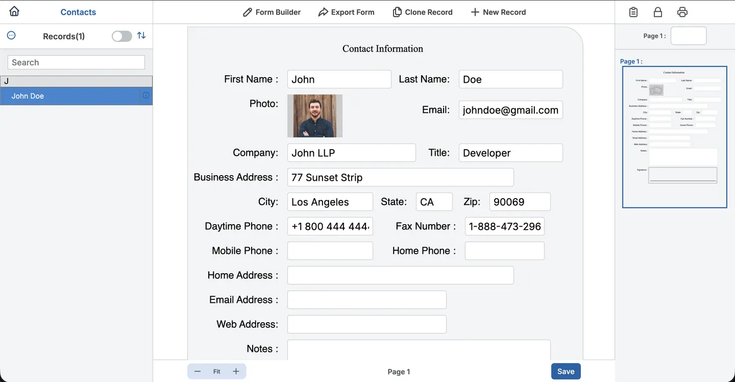 Fill out form and save