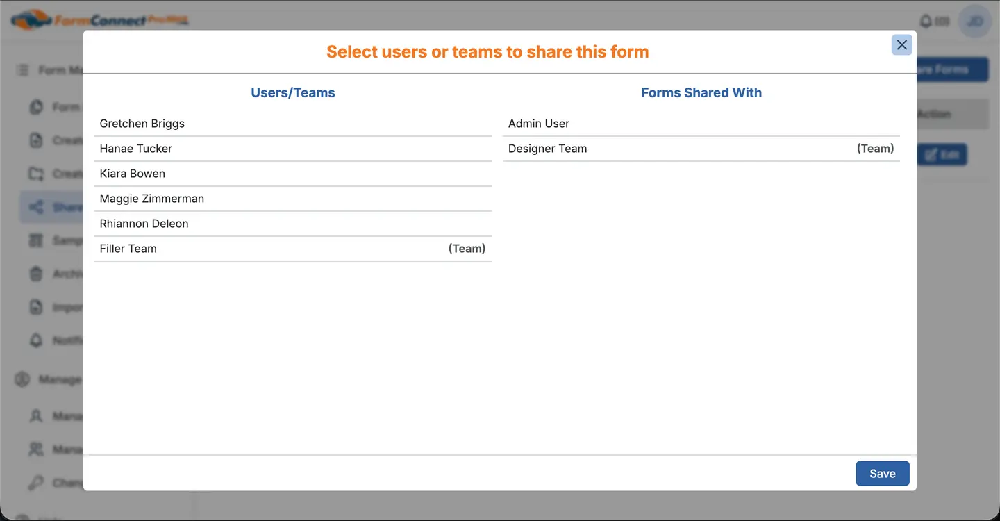 Share with Users/Team
