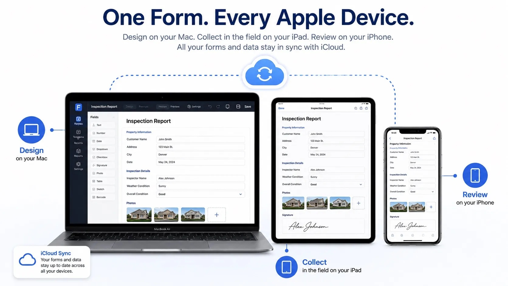 FormConnect Pro+ on iPad, iPhone, and Mac with iCloud sync
