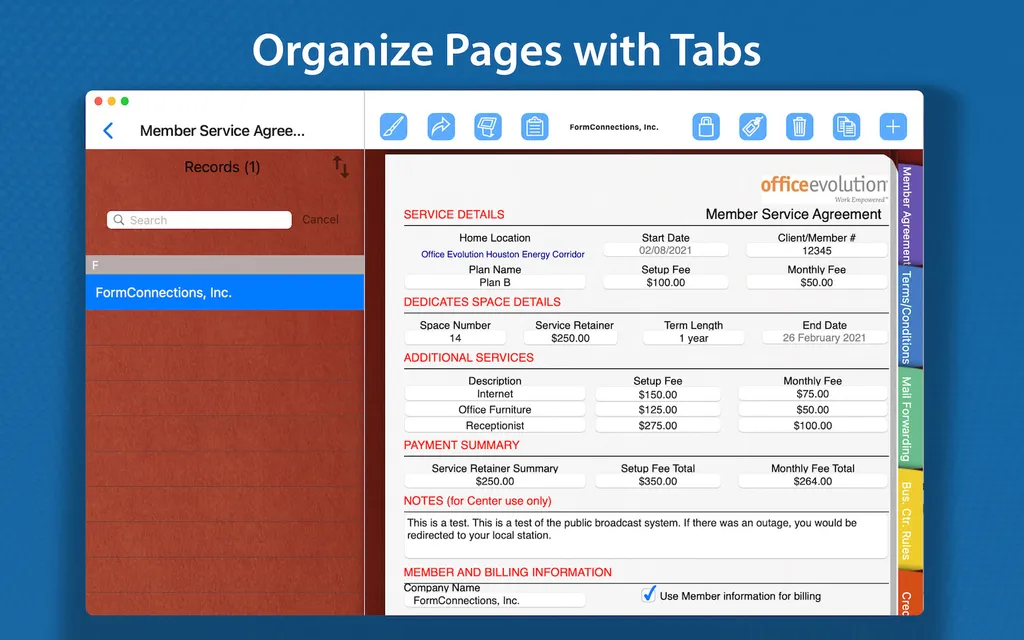 Organizing records with index tabs in FormConnect