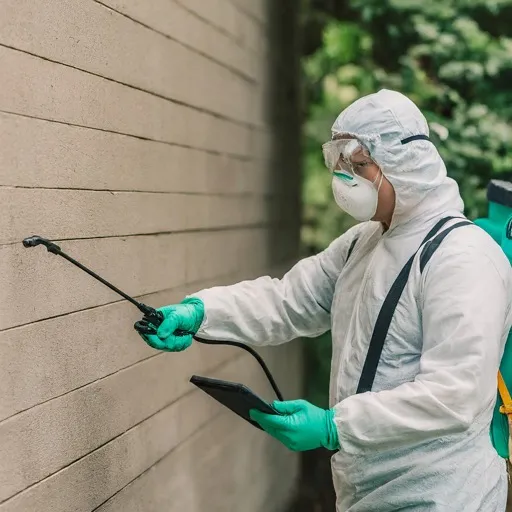 Pest control technician documenting service with a digital form