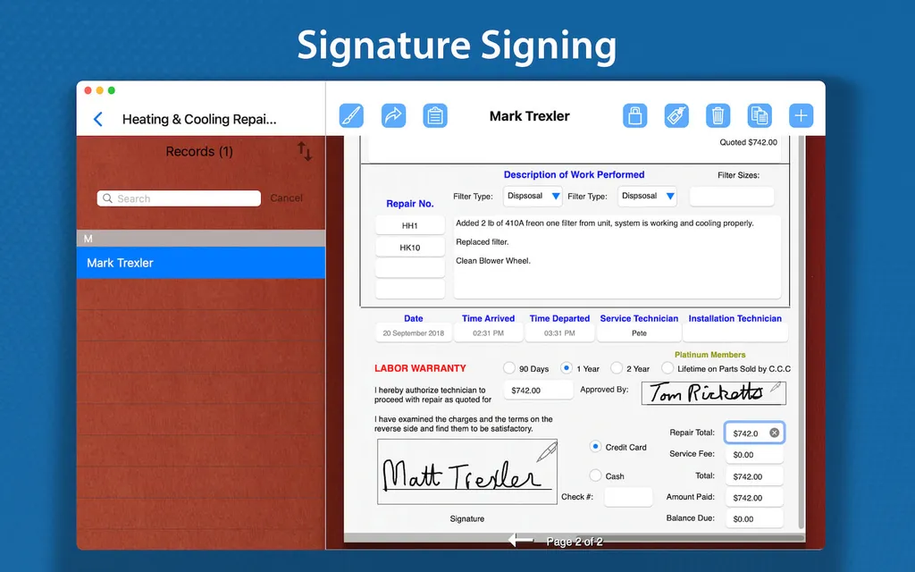 Capturing a digital signature on a FormConnect mobile form
